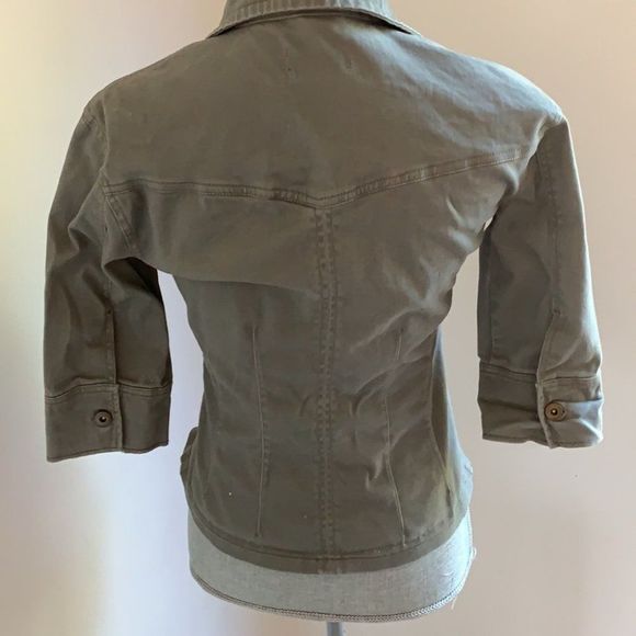 🌈 3$/20 90s Le Chateau fitted army green military style button down shirt coat - Picture 4 of 6